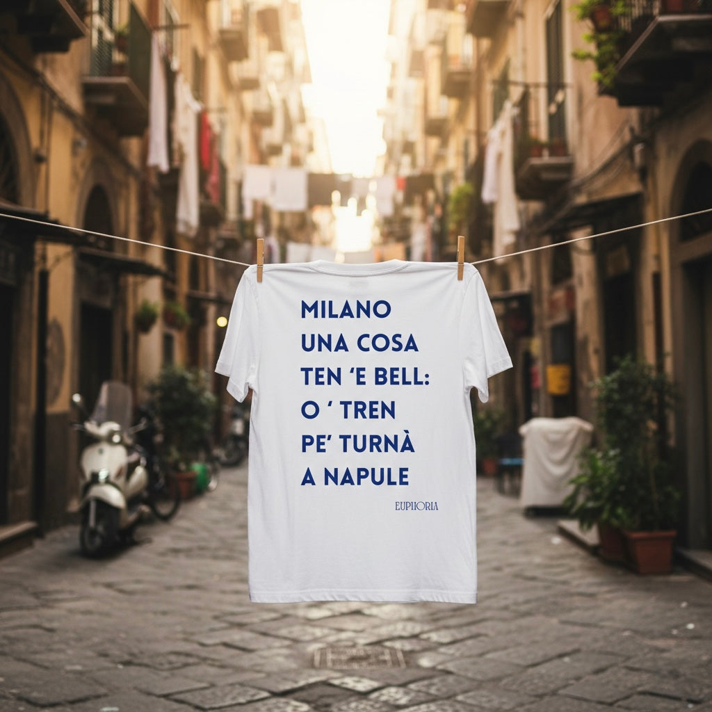 T-shirt - Milano una cosa ten ‘e bell: ‘o tren pe turnà a Napule